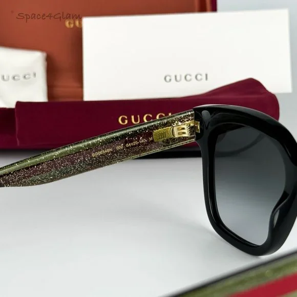 NEW GUCCI GG0034SN 002 Black Colorful Gray Gradient Rectangle Women Sunglasses - Picture 7 of 9